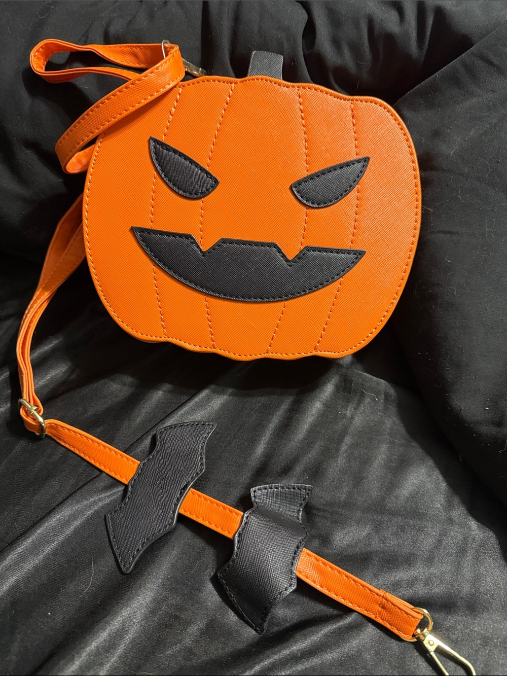 Orange Pumpkin Crossbody Bag with Jack-O'-Lantern Face